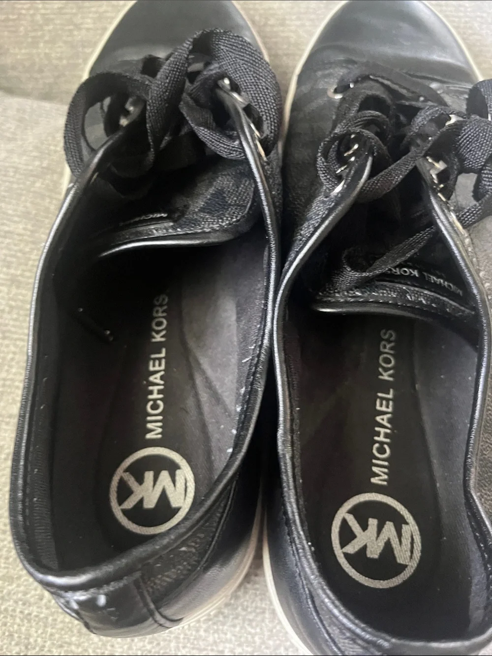 Michael Kors Black Leather Lace-Up Sneakers with White Trim